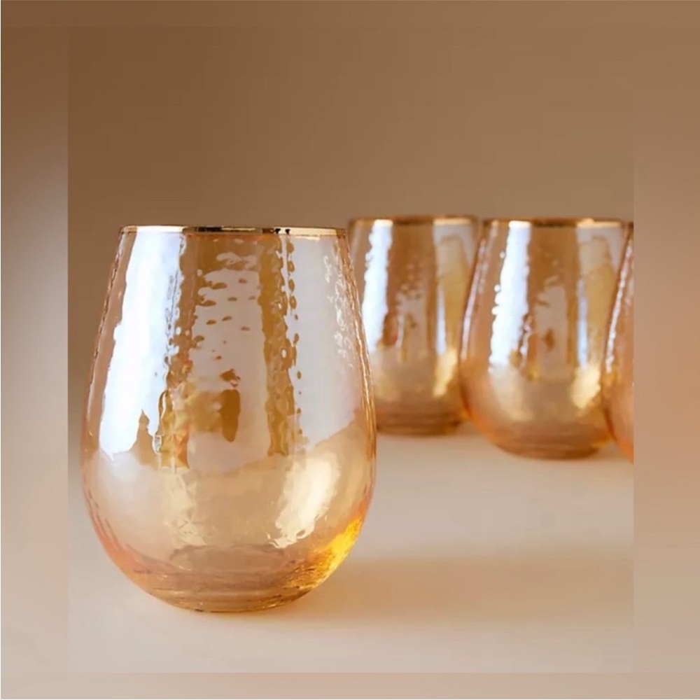 New in box Set of 2 Elegant Anthropologie Amber Stemless Glass Tumblers